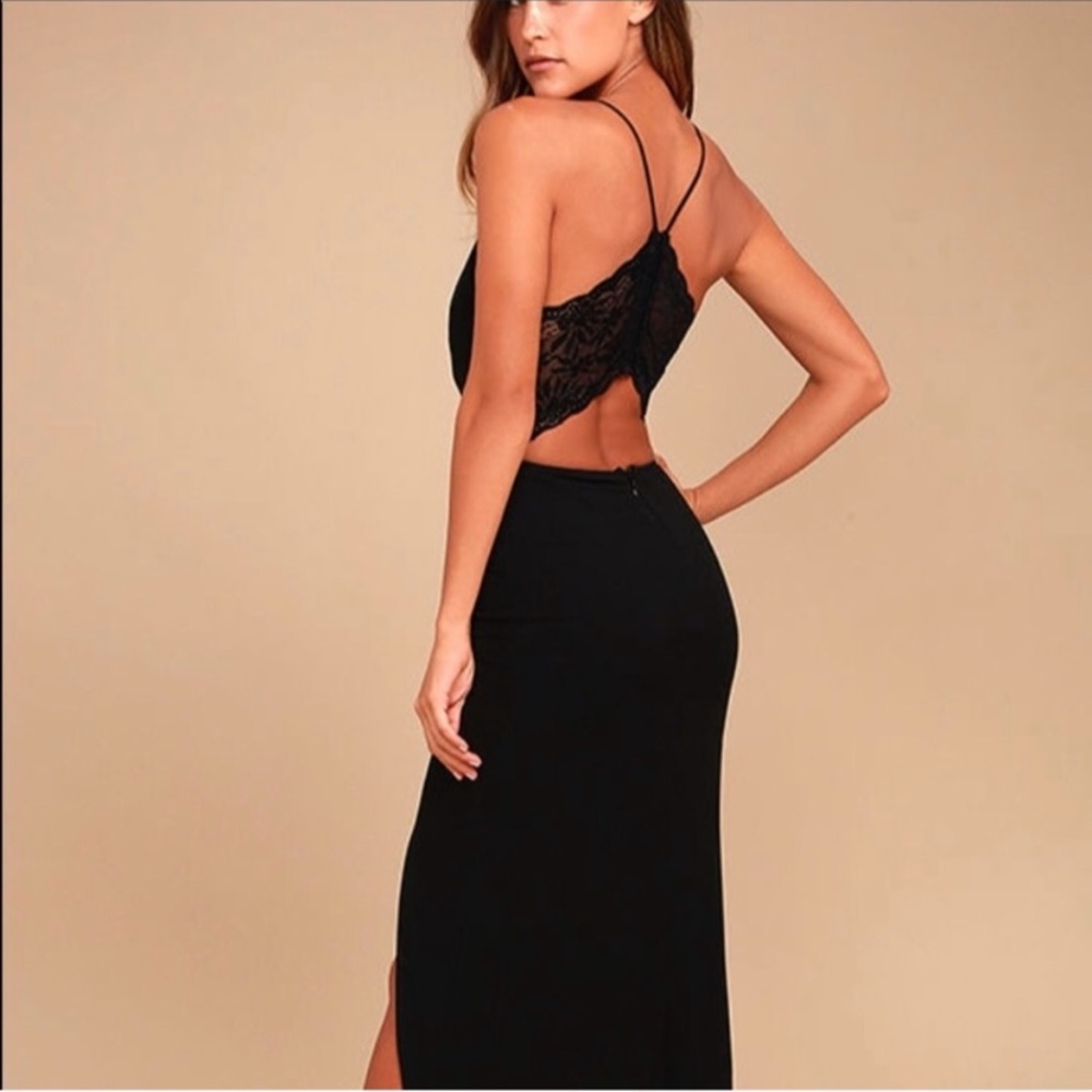 Story of a Starry Night Black Backless Lace Maxi